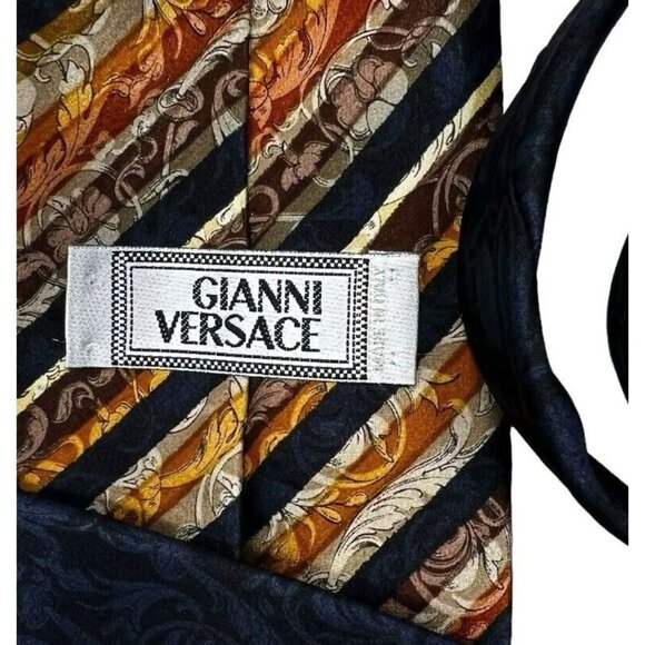 GIANNI VERSACE Men's Silk Necktie LUXURY Multicolor Striped Baroque W:3.7" EUC - Picture 2 of 6